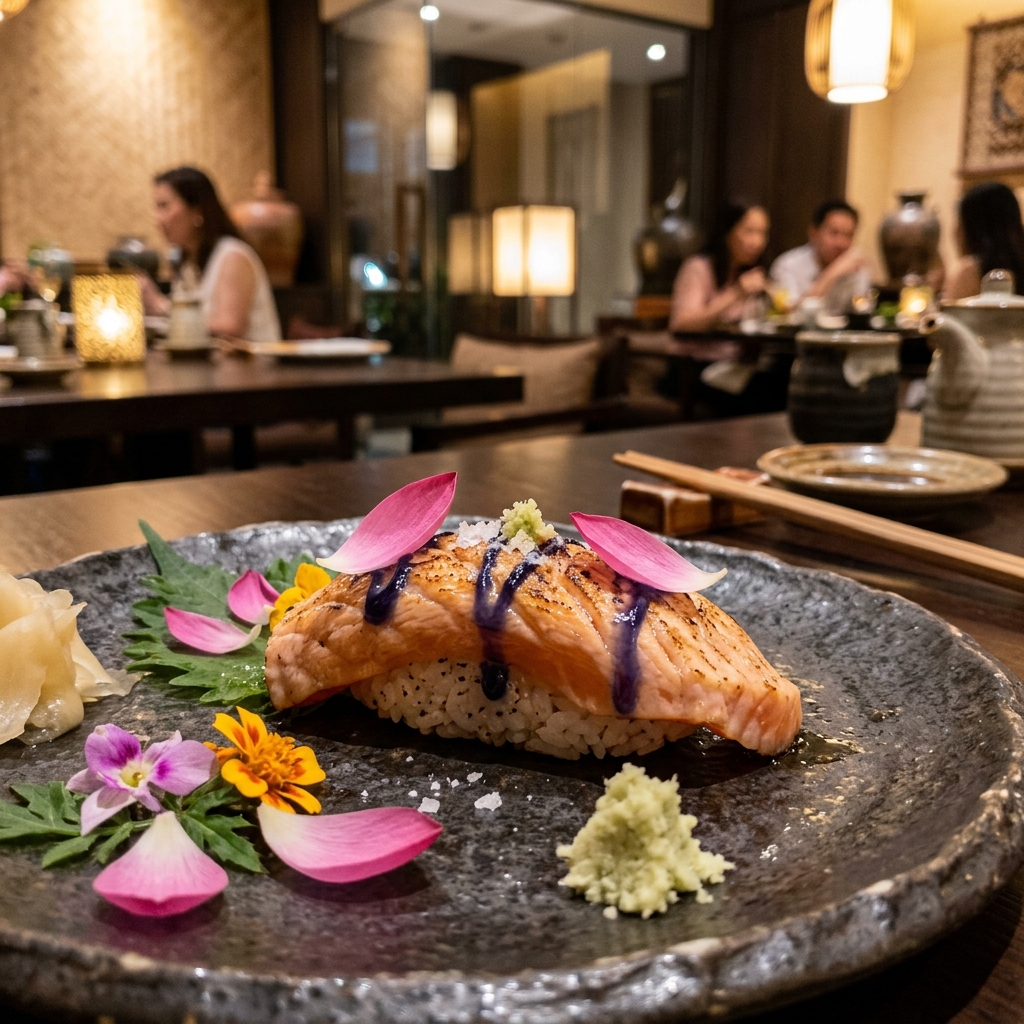 Chef preparing luxury fusion sushi